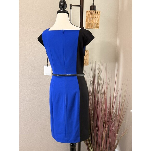 Calvin Klein Dress Blue & Black Lined Cap Sleeve Sheath Size 8 NWT - Picture 6 of 7
